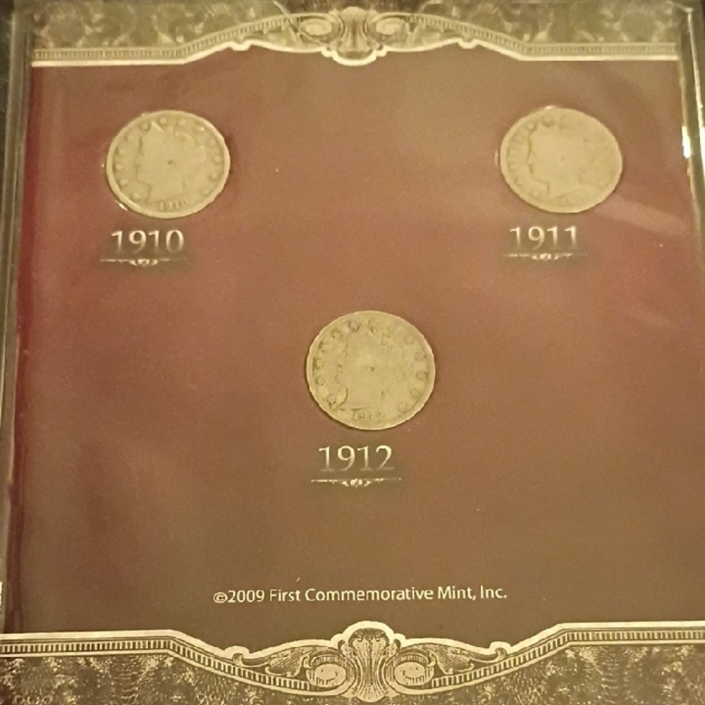 1910,1911,& 1912 Liberty Head Nickels with Protective Folder